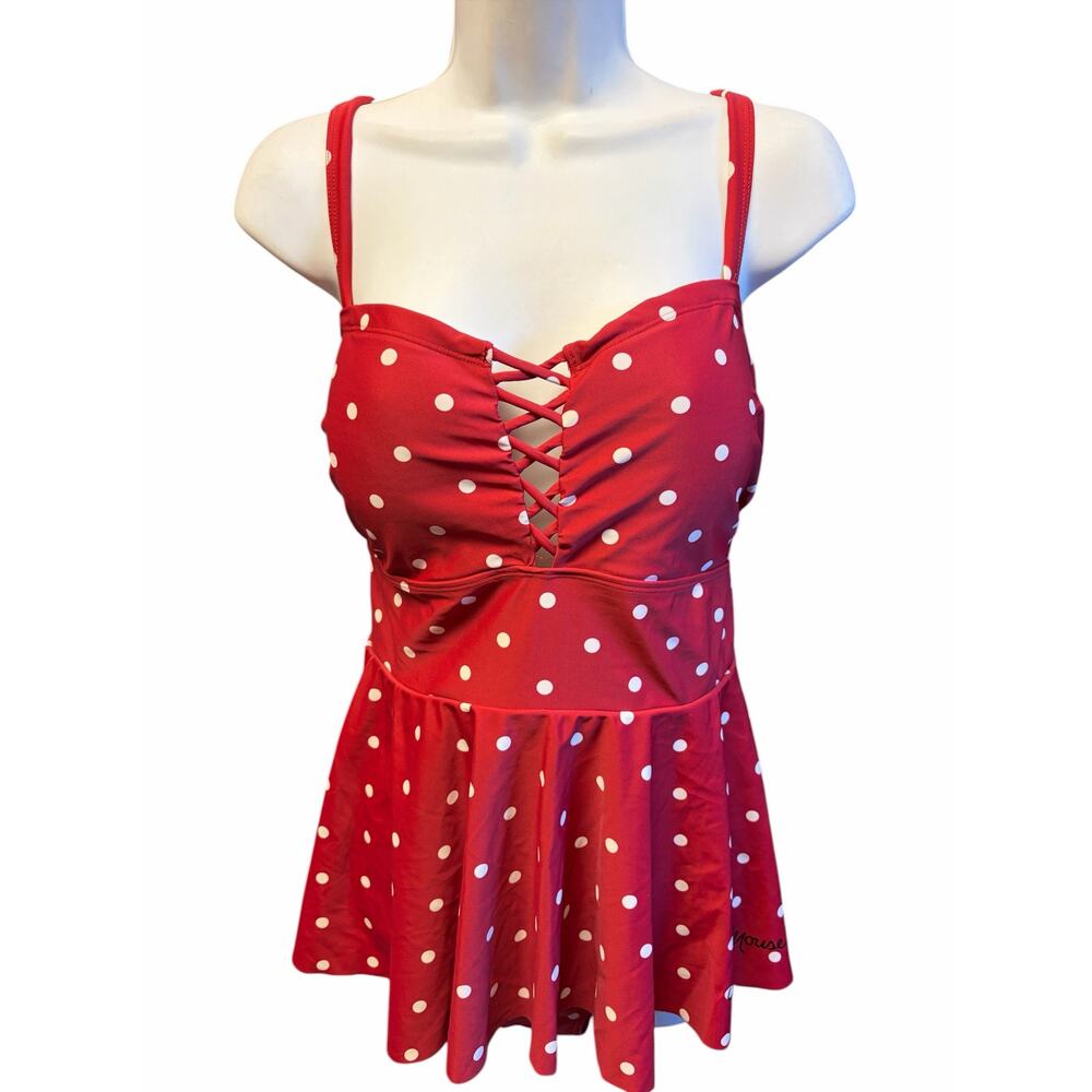 Disney Minnie Mouse Red Polka Dot One Piece Swim Dress Skirted Swimsuit